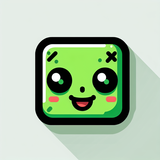Perfectly square bright green zombie head with cute happy face. Cartoon style. spooky art style. Simple vector style. No Shadows