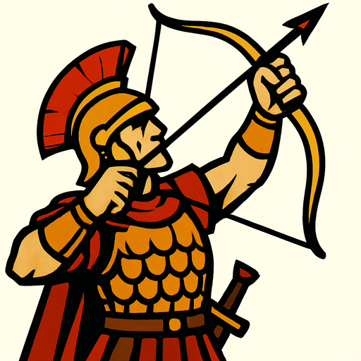 Roman Archer Aiming High.
In-Game asset.  2d.  High contrast.  No shadows