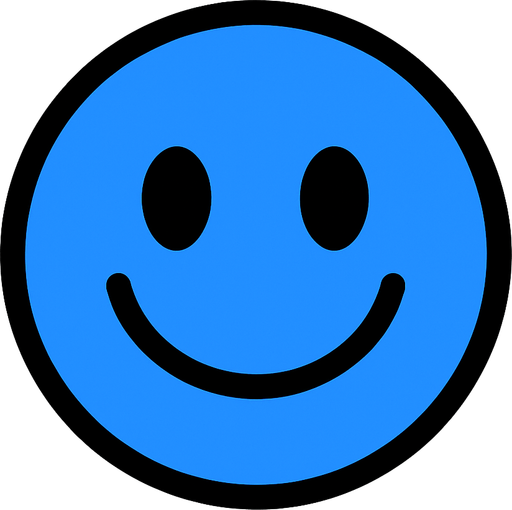 a happy blue circle simple.
In-Game asset.  2d.  High contrast.  No shadows