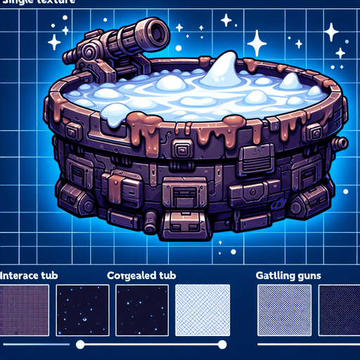 Intergalactic tub of congealed lard armed with integrated Gatling guns.
Single Game Texture. In-Game asset. 2d. Blank background. High contrast. No shadows.