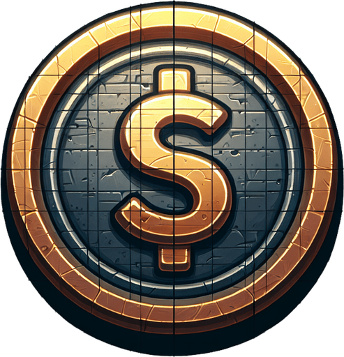 dollar coin Single Game Texture. In-Game asset. 2d. Blank background. High contrast. No shadows.