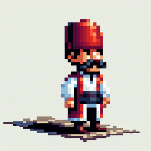 osmanlıda yaşayan fesli normal bir erkeğin pixel versiyonu.
Single Game Texture. In-Game asset. 2d. Blank background. High contrast. No shadows.