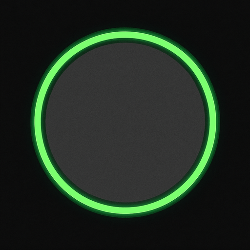 circle, tiny green neon border, gray fill, simple.
In-Game asset.  2d.  High contrast.  No shadows