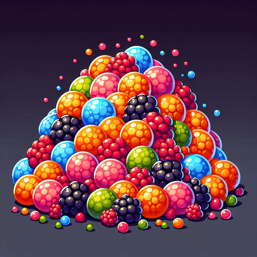 pile of Fruit jelly boba pearls, no cup
Single Game Texture. In-Game asset. 2d. Blank background. High contrast. No shadows.