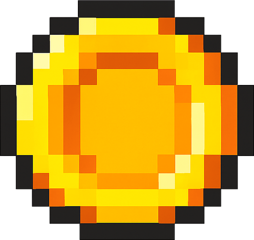 A cool coin like 16 by 16 pixelated character no background shadows and highlights.
In-Game asset.  2d.  High contrast.  No shadows. 2d pixelated in game asset