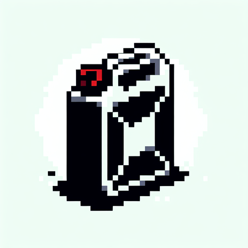 Pixel art benzin bidonu.
Single Game Texture.  In-Game asset.  2d.  Blank background.  High contrast.  No shadows
