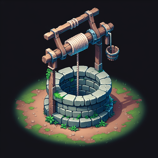 A well in a RTS fantasy style Single Game Texture. In-Game asset. 2d. Blank background. High contrast. No shadows.