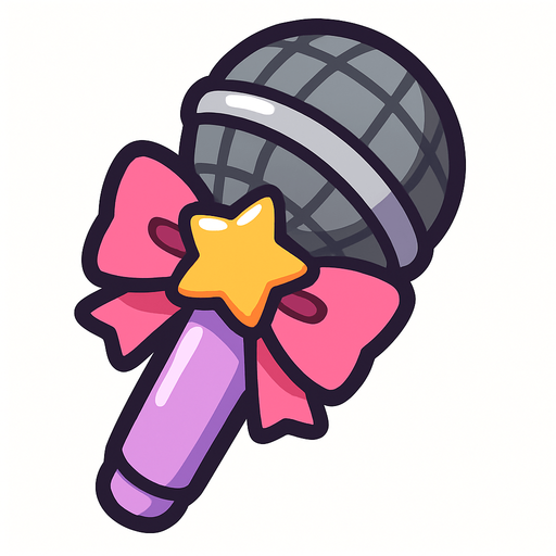Micrófono chibi, con un lazo rosado y una estrella como moño en el mango del micrófono.
In-Game asset.  2d.  High contrast.  No shadows