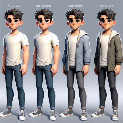 Redesigned Main Player Character: A Regular Person Hero

Concept: Transform the character into a relatable, everyday individual who embarks on a journey of self-discovery. This character is not a conventional “hero” but rather someone with hidden potential, embodying the player’s own struggles and aspirations.

Physical Features:
	1.	Body Shape:
	•	Average build, neither overly athletic nor weak, to reflect an everyman/everywoman persona.
	•	Slightly hunched posture at the start of the game to symbolize self-doubt, which straightens as they grow through the levels.
	2.	Facial Features:
	•	Soft, approachable features with expressive eyes that show vulnerability, determination, and growth.
	•	A simple hairstyle, slightly tousled, to give a casual, relatable vibe.
	3.	Clothing:
	•	Practical and understated: a plain t-shirt, a light jacket, jeans, and sneakers.
	•	As the character progresses, subtle changes in their outfit (like brighter colors or small glowing accents) reflect their growi.
In-Game asset. 3d. Blank background. High contrast. No shadows.