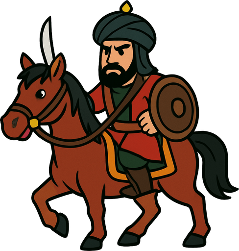 Animasyon çizgi dizi tarzında bir At üstünde bir Osmanlı süvarisi.
In-Game asset.  2d.  High contrast.  No shadows