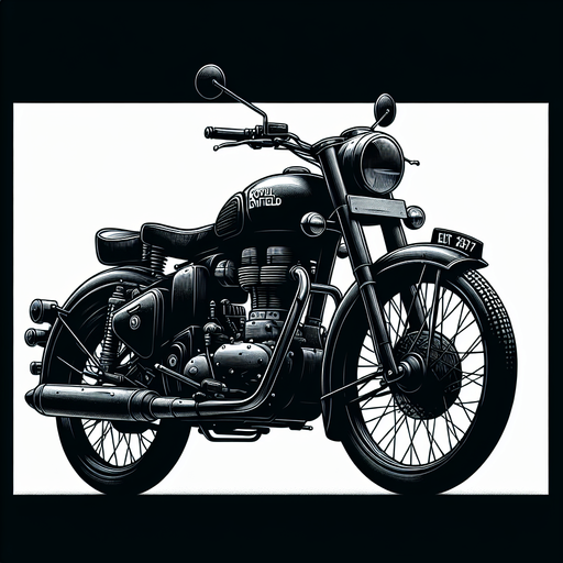 Royal Enfield bullet in black colour and full realistic.
Single Game Texture. In-Game asset. 2d. Blank background. High contrast. No shadows.