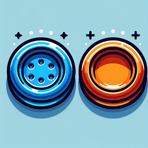 2 boutons de jeu vidéo ronds, un bleu et un orange, vides, style jeu vidéo, vue de dessus