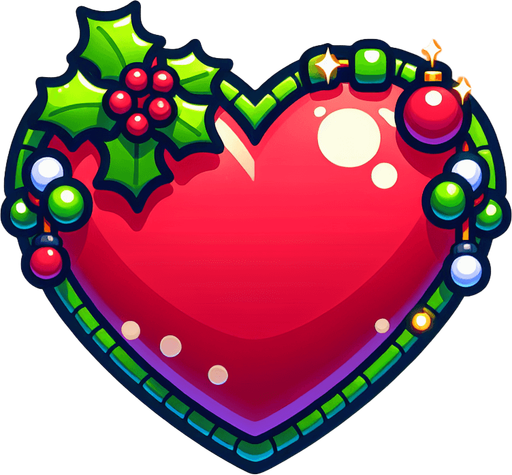Cartoon Christmas heart
Single Game Texture. In-Game asset. 2d. Blank background. High contrast. No shadows.