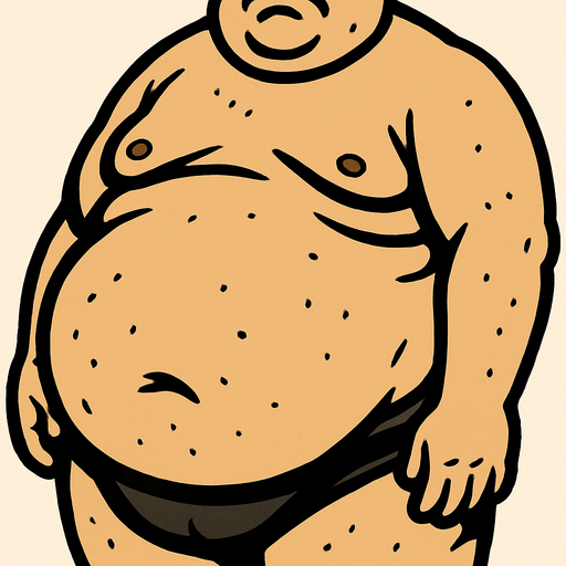 Fat distgusting slob belly.
In-Game asset.  2d.  High contrast.  No shadows