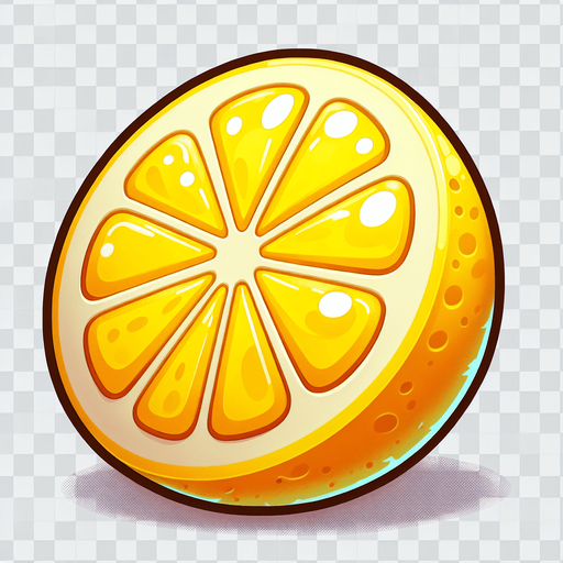 lemon slice.
Single Game Texture. In-Game asset. 2d. Blank background. High contrast. No shadows.