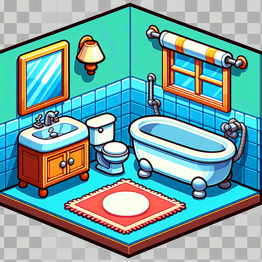 Bathroom cartoony.
In-Game asset.  2d.  High contrast.  No shadows