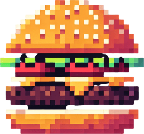 burger.
Single Game Texture. In-Game asset. 2d. Blank background. High contrast. No shadows. 8bit. no background.