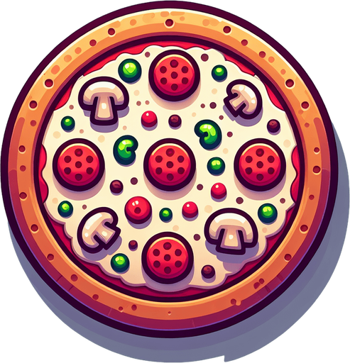pizza mg.
Single Game Texture.  In-Game asset.  2d.  Blank background.  High contrast.  No shadows