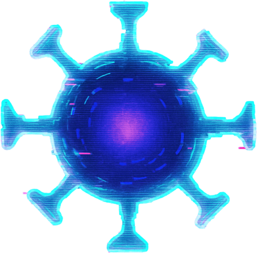 topdown view, glitchy digital virus, distorted edges, purple-blue core, semi-transparent parts, digital glitch effect around edges, ethereal appearance, fits motherboard environment, vectorel draw.
In-Game asset.  2d.  High contrast.  No shadows