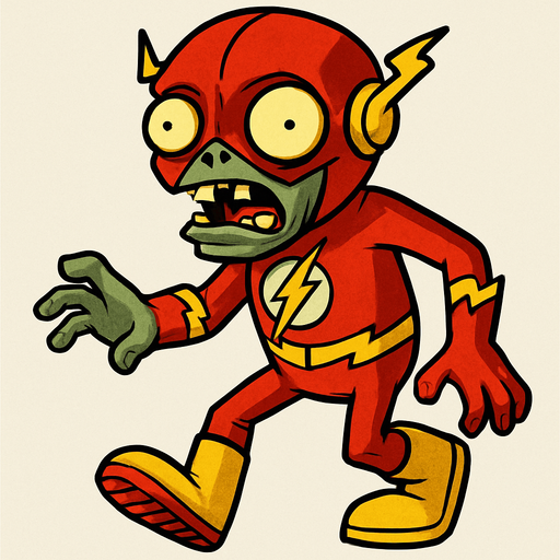 a plant vs zombies zombie whit a flash costume.
In-Game asset.  2d.  High contrast.  No shadows