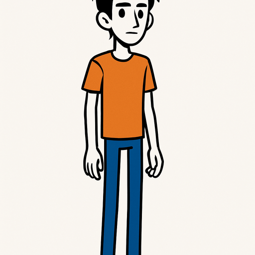 Siyah saçlı,zayıf,uzun boylu bir erkek genç.
In-Game asset.  2d.  High contrast.  No shadows