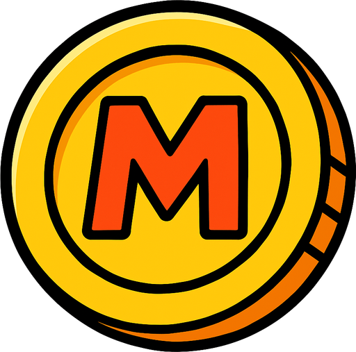 Coin, "m" sign.
In-Game asset.  2d.  High contrast.  No shadows