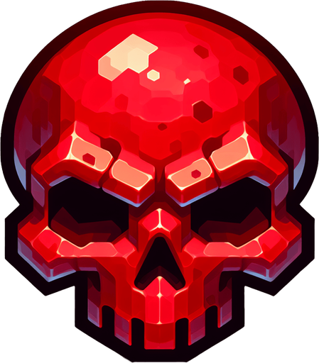 tête de mort rouge.
Single Game Texture. In-Game asset. 2d. Blank background. High contrast. No shadows.