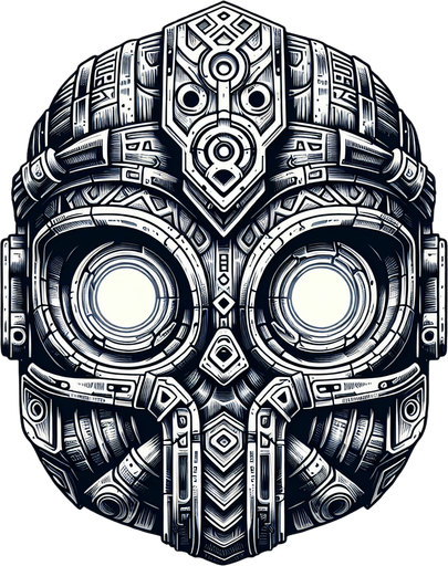 An imposing, ornate tribal mask or helmet, perhaps with glowing eyes or runic carvings..
Single Game Texture.  In-Game asset.  2d.  Blank background.  High contrast.  No shadows