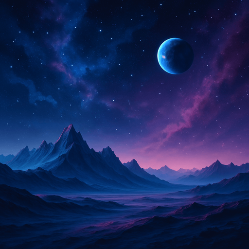 a futuristic space landscape. only one small planet visible in the sky.
No flying objects