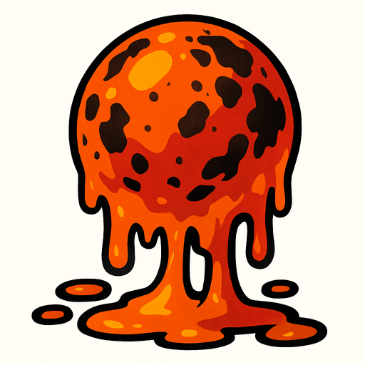 Lav topu erimiş.
In-Game asset.  2d.  High contrast.  No shadows