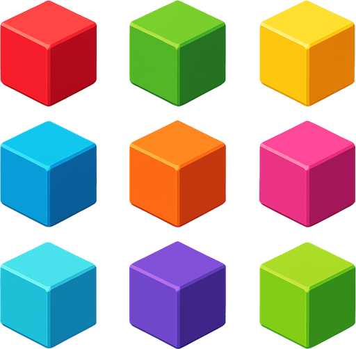 Pack of different 3D cube, Different colors, HD colors..
In-Game asset.  High contrast.  No shadows. 3D