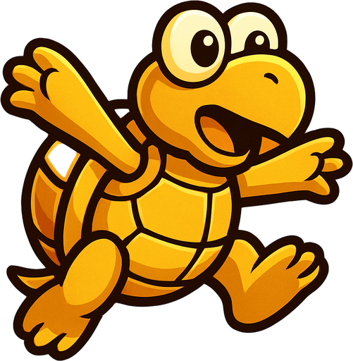 A golden turtle with googly eyes in the jumping position.
In-Game asset.  2d.  High contrast.  No shadows