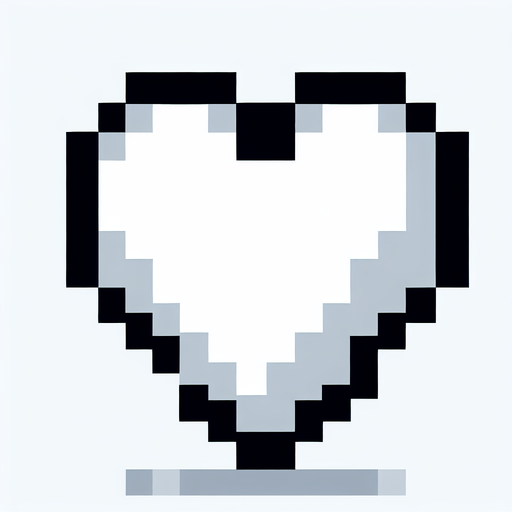 A white heart. Pixel art..
Single Game Texture.  In-Game asset.  2d.  Blank background.  High contrast.  No shadows