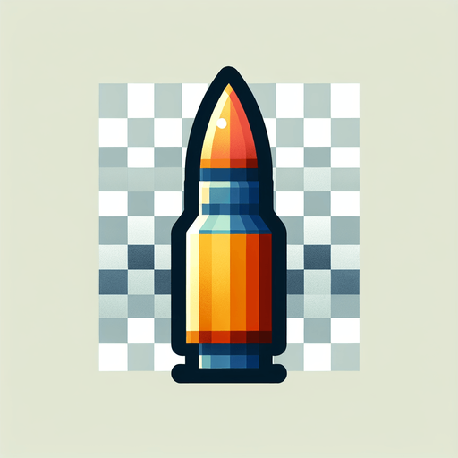 MG bullet 2D(flat and have colors).
Single Game Texture. In-Game asset. 2d. Blank background. High contrast. No shadows.
