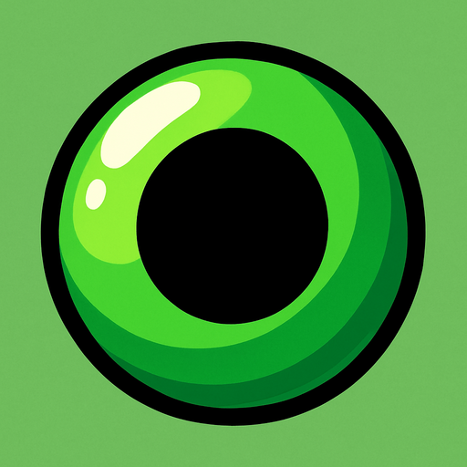 A green shiny orb with a black circle.
In-Game asset.  2d.  High contrast.  No shadows. Very simple