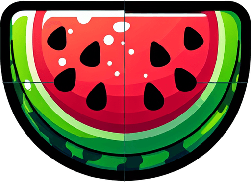 Vibrant watermelon slice cartoon candy. Black outline. Game asset. 2d. Blank background. High contrast. No shadows..