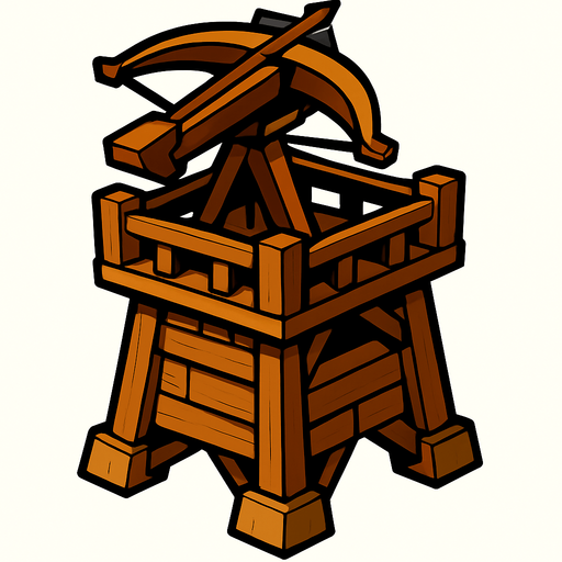 ahşap hava savunma kulesi, üstünde arbalet olsun.
In-Game asset.  2d.  High contrast.  No shadows
