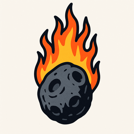 Meteorito llendo hacia abajo con el fuego arriba.
In-Game asset.  2d.  High contrast.  No shadows
