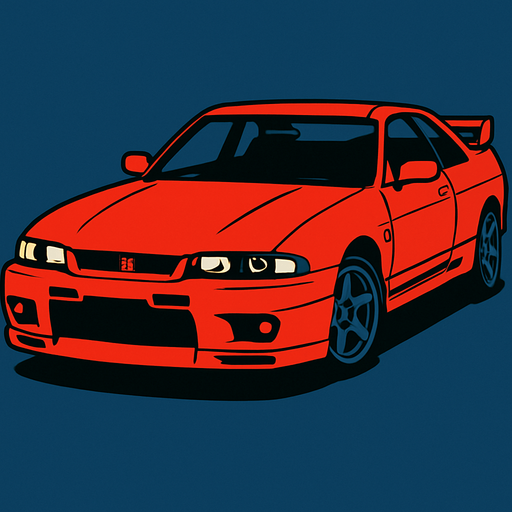 a nissan skyline gtr33.
In-Game asset.  2d.  High contrast.  No shadows