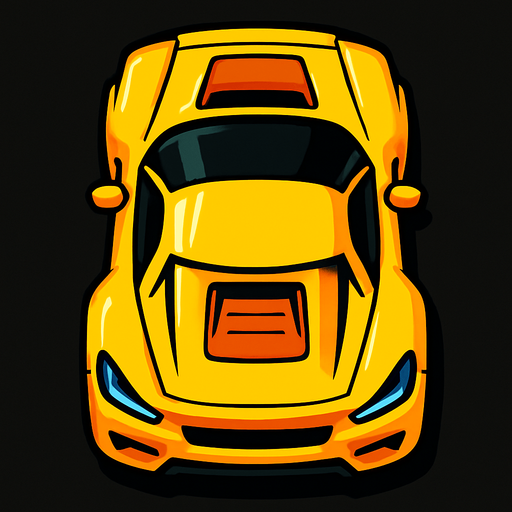 Yellow sports car arcade top view.
In-Game asset.  2d.  High contrast.  No shadows
