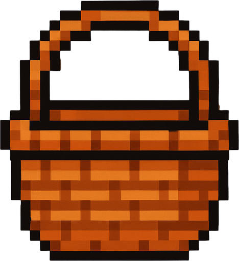 a pixel art of a basket.
In-Game asset.  2d.  High contrast.  No shadows
