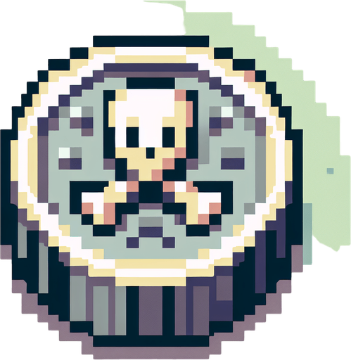 clean isometric silver doubloon. pirate themed. pixelated. 8 bit. viewed from the top as if the coin is resting flat..
Single Game Texture. In-Game asset. 2d. Blank background. High contrast. No shadows.