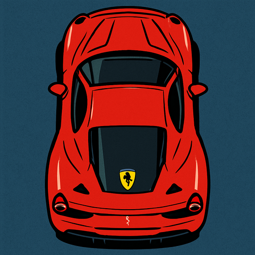 Kuş bakışı Ferrari araba.
In-Game asset.  2d.  High contrast.  No shadows