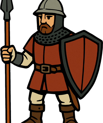 medieval soldier.
In-Game asset.  2d.  High contrast.  No shadows