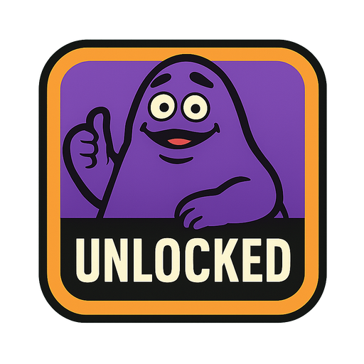 Grimace unlocked button.
In-Game asset.  2d.  High contrast.  No shadows