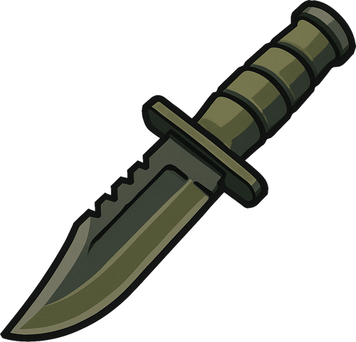 military knife.
In-Game asset.  2d.  High contrast.  No shadows. miltary knife