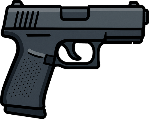 basic pistol.
In-Game asset.  2d.  High contrast.  No shadows