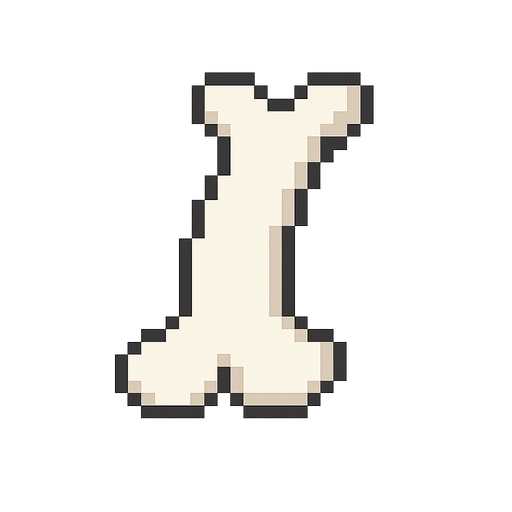 white bone, 16 bits, simple. No background. Transparent background. Blank background. No shadows. 2d. In-Game asset. flat