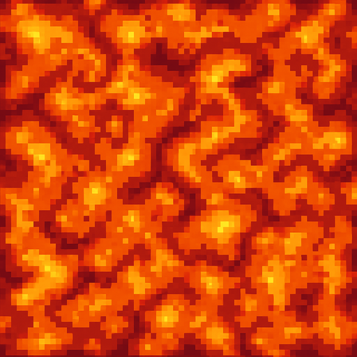 Make a 2d top-down pixelated flat image of Lava.
In-Game asset.  2d.  High contrast.  No shadows