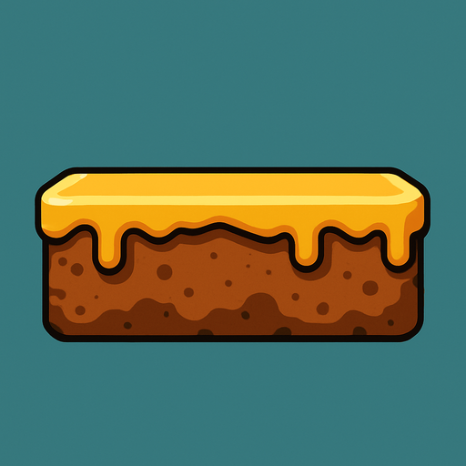 lateral view of a flat cake in rectangular platform shape for a platformer game.
In-Game asset.  2d.  High contrast.  No shadows